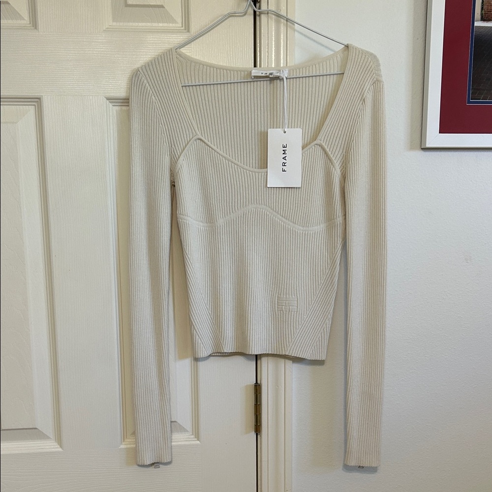 NWT Frame Women's Beige Ribbed Long Sleeve Top